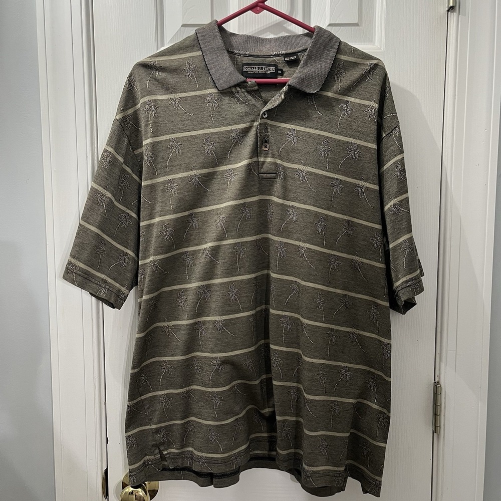 Men's‎ Golf Polo Shirt Signature Collection Gray Stripe Palm Trees • XL